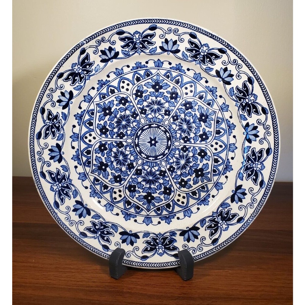 VTG BOOTHS ENGLAND ROYAL SEMI PORCELAIN INDIAN ORNAMENT PLATE 10” BLUE FLORAL